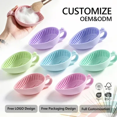 Portable Makeup Brush Cleaning Bowl with Handle Ribbed Cosmetic Brush Washer Cup for Daily Brush Care Wholesale Beauty Tool