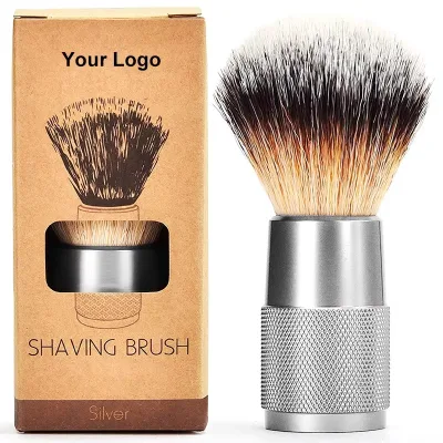 JDK Custom Logo Printed Wet Shaving Brush for Men Synthetic Nylon & Aluminum Handle Super Badger Metal Grooming Tool