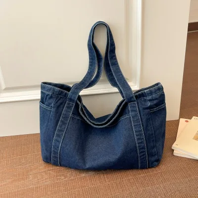 2026 Spring/Summer Women's Denim Tote Bags New Arrivals Preppy Style Casual Large Capacity Jeans Shoulder Hand Bag
