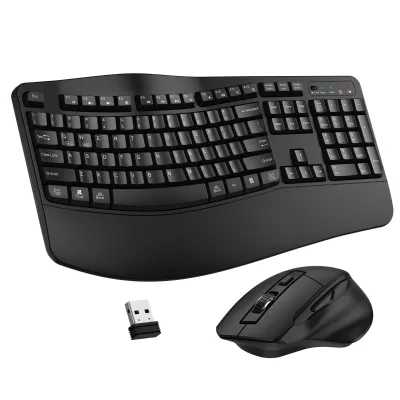 Wave Keys 2.4G Wireless Keyboard Mouse Combo 104 Comfortable Natural Typing Ergonomics PC Computer Office