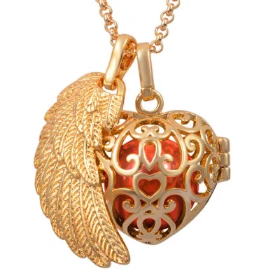 Angel Wing Heart Love Design Pendant Belly Locket 18K Gold Jewelry Mexican Bola Necklace