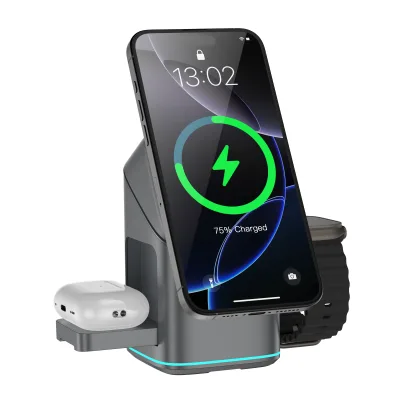 Original Vertical Mobile Phone Stand ABS Material 15W 3 in 1 Wireless Charging Station