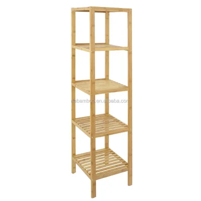 100% Bamboo Multi-functional 5 Tier Bathroom Shelf Organizer Rack Plant Flower Free Standing Towel Rack