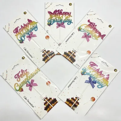 Bestseller Gradient Rainbow Cake Toppers, English/Spanish Birthday Cake Toppers, Baking Dessert Table Cake Top Decorations