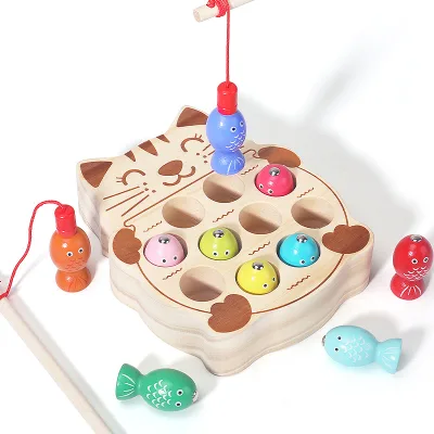 Wood Fishing Toys Game Puzzle Teaching Aid Early Educational Toys Wooden Fishing Game