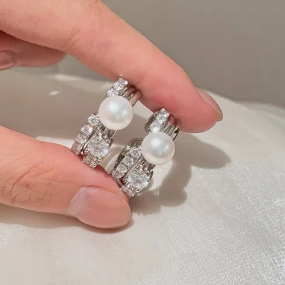 Brilliant Double Layered Platinum Plated Luxury Queen Ring 8-9mm Natural White Bread Freshwater Pearl Unlimited Finger