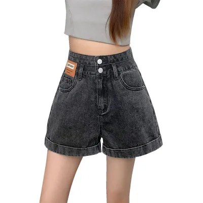 Women's High Quality A-Line Slim Jeans Shorts Hot Sale Fashion Solid Color Casual Style Button Denim Vintage Waist for Summer