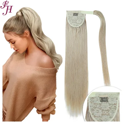 FH Wholesale Customize Human Hair Ponytail Long Straight Hair Piece Wrap Around Ponytail Hair Extension Ponytail