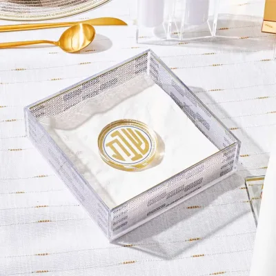 Square Acrylic Transparent White Modern Minimalist Art Design Home Desktop Lucite Geometric Napkin Holder