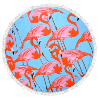 Flamingo Circle Round Beach Towel With Tassel