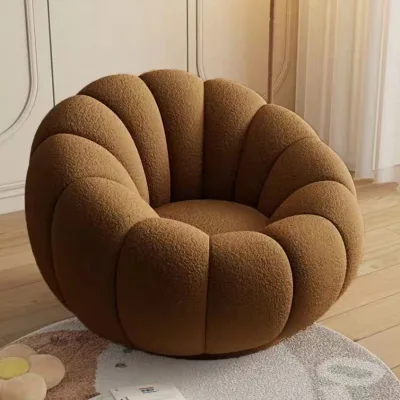 Yazhi Cream Style Retro Arc-shaped Pumpkin Compressed Sofa Full Shaping Cotton Linen Bedroom Living Room Fabric Single Sofa