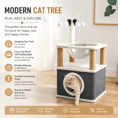 Large Space Cat Condo Tree, Sisal Scratching Post & Perch Platform for Multi-cat Household