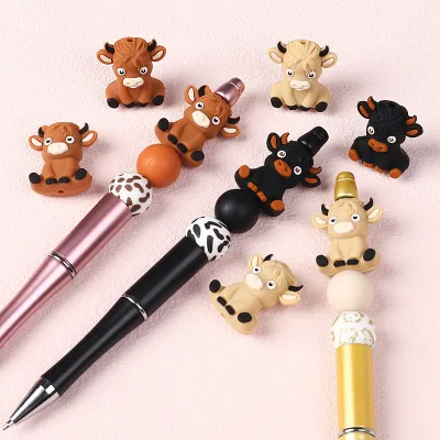 Hot Sales 3D High-Relief Cow Silicone Beads Bulk Pack DIY Necklace Cartoon Stringing Beads Decorationsf for DIY Pen