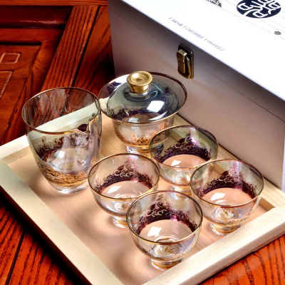 Wholesale Gold Tea Set Gift Box Vintage Home Kung Fu Tea Cup French Design Bowl for Kung Fu Tea Set