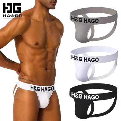 HAGO Custom 95%cotton 5%spandex Breathable Elastic Fabric Sexy Jockstrap for Gay Men with Waist Logo White Underwear