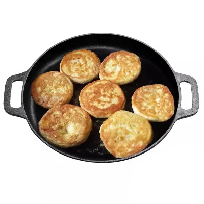 Hot Selling Pre-seasoned Round Griddle 28/30/33/cm Pizza Pan Non Stick Camping Barbecue Cast Iron Frying With Loop Handles
