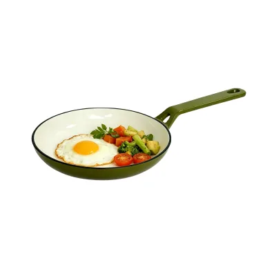 Factory Wholesale Enameled Cast Iron Skillet White Enamel Interior With Helper Handle Induction Compatible OEM Custom Logo