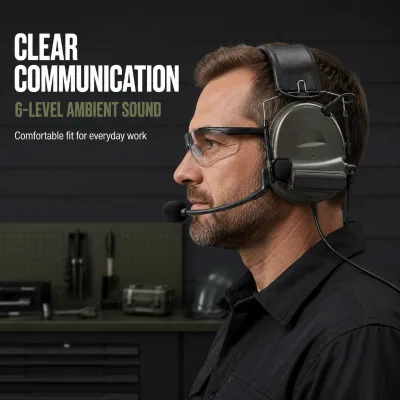 Electronic Hearing Protection Headset 6-Level Volume Dual Noise Reduction 7.0mm Plug for Shooting Sports Hunting
