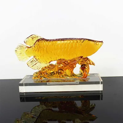 Gifts Crafts Crystal Glass Fish Figurines Unique Design Great Glass 2019 Amber Gift Packaging Sculpture Folk Art Fish Statue
