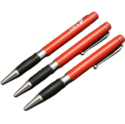 Red Color Logo Customize Metal Twist Ball Pen with Rubber Grip Exhibition Company Name Advertising Promotional Gift Pens