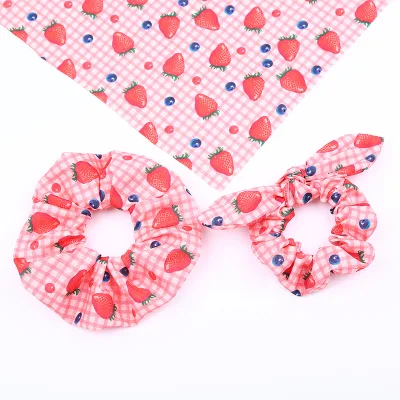 Comfortable Cute Print Fruit Hair Accessories Bow Scrunchies Strawberry Scrunchies
