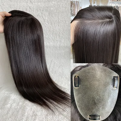 Ready to Ship Thin Hair Lady Skin Top 100% Pure Hand Tied Topper Clip in Human Hair Topper Remy  Jewish Toppers