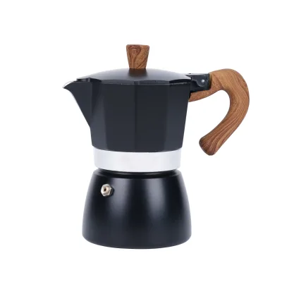 Wholesale Premium Aluminum Alloy Moka Pot Stove-top Wood Grain Handle 2-4 Cup Espresso Moka Pot