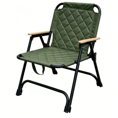 Folding Camping Chair with Solid Wood Frame and Oxford Fabric Padded for Autumn Winter Use