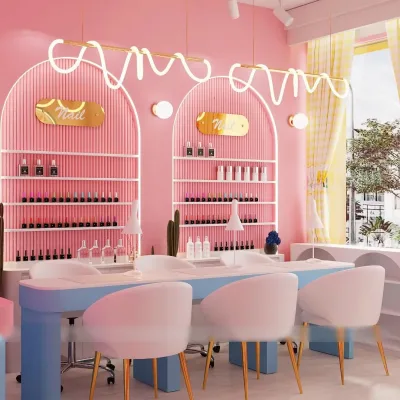 Brutallist Display Factory Custom Manicure & Pedicure Station for pink Beauty Salon Interior Design Lovely Nail Store Furniture