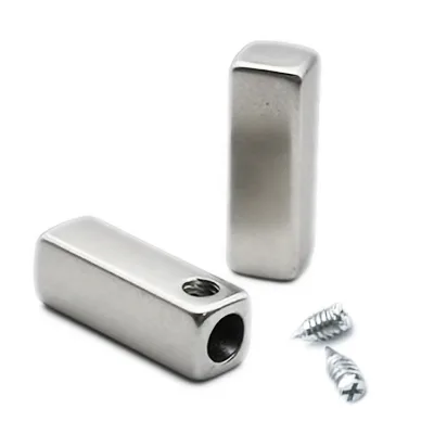 Wholesale Custom Logo Zinc Alloy Shiny Silver Rectangular Screw Type Stopper Cord Ends for Hoodie Sportswear