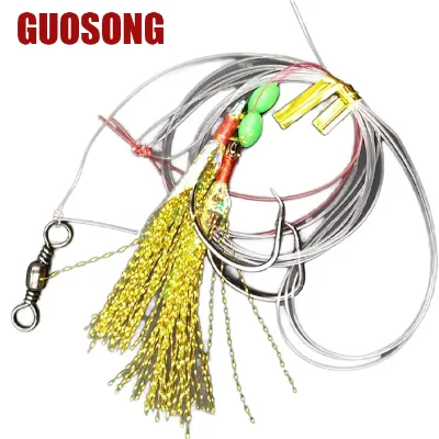 GS Customized Lunker Sabiki Rig Double Circle Assist Hook for River Fishing Artificial Fish Skin Colored Glowing Bead Saltwater