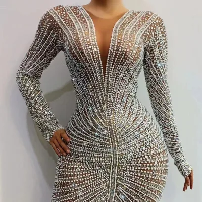 Luxurious Diamond Hip Skirt Sparkle Skirt Stage Costumes Custom-made Women's Wear