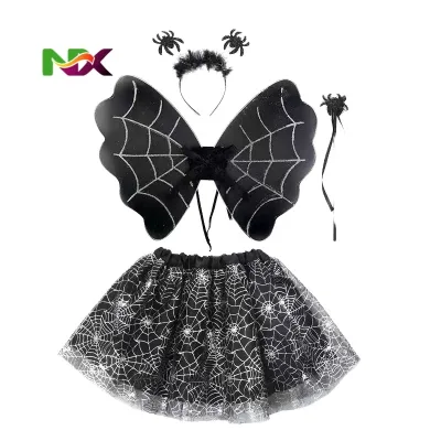 Halloween Half Tulle Skirt & Party Wings Performance Set Promotion Spider Man Dress for Dance & Stage Shows