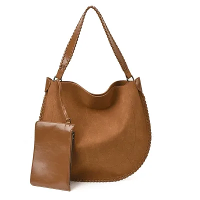 Fashionable Ladies Hot Sale Suede Shoulder Hobo Bags for Women Winter Retro Underarm Bags with Braided Lacing Handle