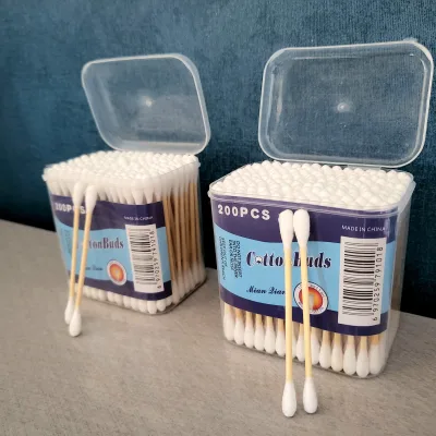 High Quality Double-ended Round Head Wooden Bamboo Stick 200 Pcs Cotton Buds in Ear and Make up Tools Earbuds