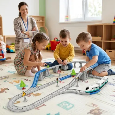 Dual Color Magnetic Suction High-speed Rail Assembled Track Car with Traffic Signs Exercises Kids' Spatial Thinking 79PCS