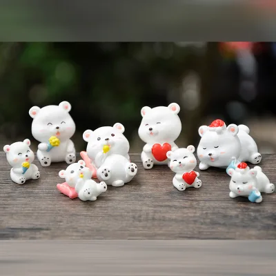 Wholesale Cute Little White Bear Figurines Cartoon Animals Resin Craft Home Decoration DIY Terrarium Miniatures Kid Toy Gift