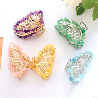 Wholesale Natural Crystal Chips Butterfly Hair Claw Clip Elegant Crystal Hair Claw for Wedding Party Gift
