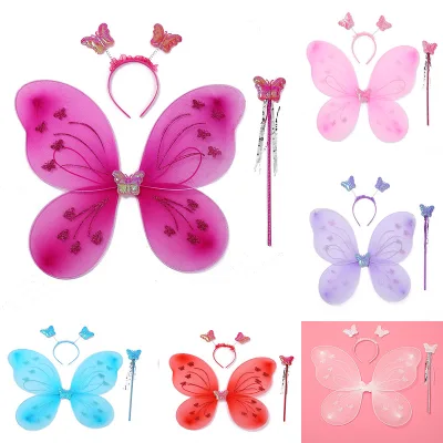 Fairy Wings for Girls Butterfly Wings Princess Costume with Magic Wand and Headband Party Supplies