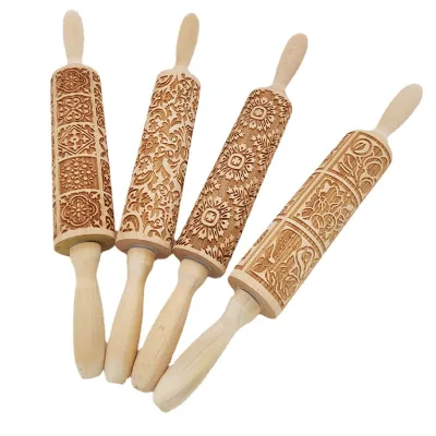 Stainless Steel Pastry Roller for Baking Embossed Cookies Deep Engraved Xmas Christmas Embossed Wooden Rolling Pin