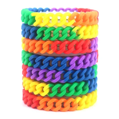 Rainbow Festival Themed Party Accessories 6-color Segmented Simple Colorful Twist Silicone Bracelet