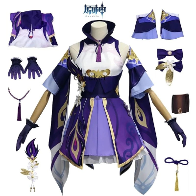 Game Genshined Impact Keqing Cosplay Costumes Genshined Ke Qing Impact Halloween Keqing Ponytails Mixed Purple Cosplay