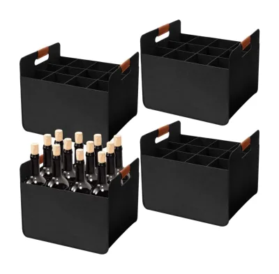 12 Bottle Wine Carrier Felt Wine Box Reusable Wine Tote Bag with Handles Collapsible Carry Case for Travel Party Picnic