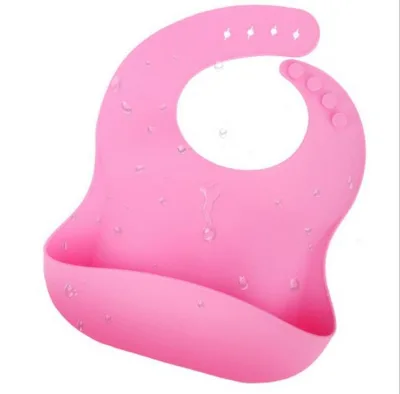 Baby Soft Silicone Feeding Bib, Waterproof Adjustable Snaps Baby Bibs for Infants and Toddlers With Food Catcher Pocket