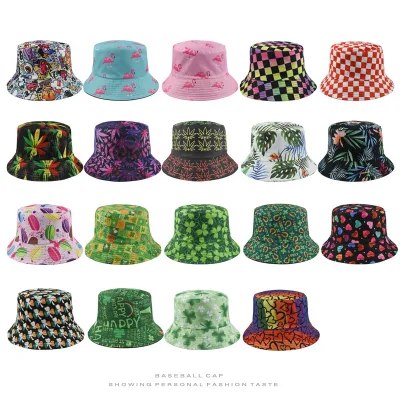 New European-American Style Maple-leaf Print 6-Panel Cotton-Polyester Common Unisex Bucket Hat; Sun-protective Outdoor