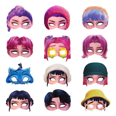 Kpop Animation Style Themed Figure Pattern Paper Masks Set for Halloween Party Photo Booth Props 18+ Years