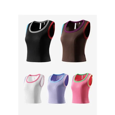 Sports Slimming Breathable Jersey Tank Tops Quick Drying Lightweight Spicy Girl Design Color Blocking Elastic Back Factory