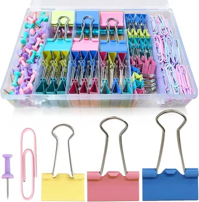 240 PCS Plastic Colored Office Clips Set (Large/Medium/Small) Push Pins & Thumb Tacks-College & Home Office Supplies