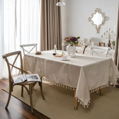 Woven Jacquard Polyester Linen Solid Color Square Tablecloth Tassel American Country Household Oilproof Branded