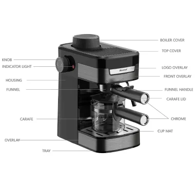 High Performance Cappuccino Espresso Coffee Maker with 240ml Removable Water Tank and Milk Frother Wand Small  Coffee Machine